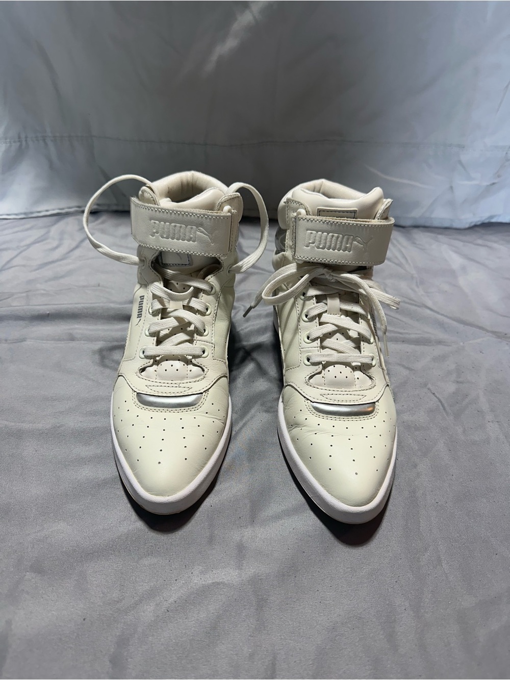 Puma Kids White High-Top Lace & Strap Sneakers